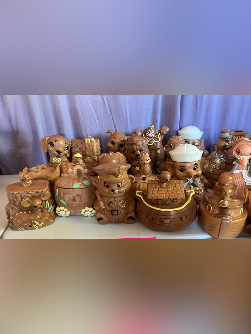 Antique Twin Winton Brown Ceramic Cookie Jar - Bear & Novelty Set